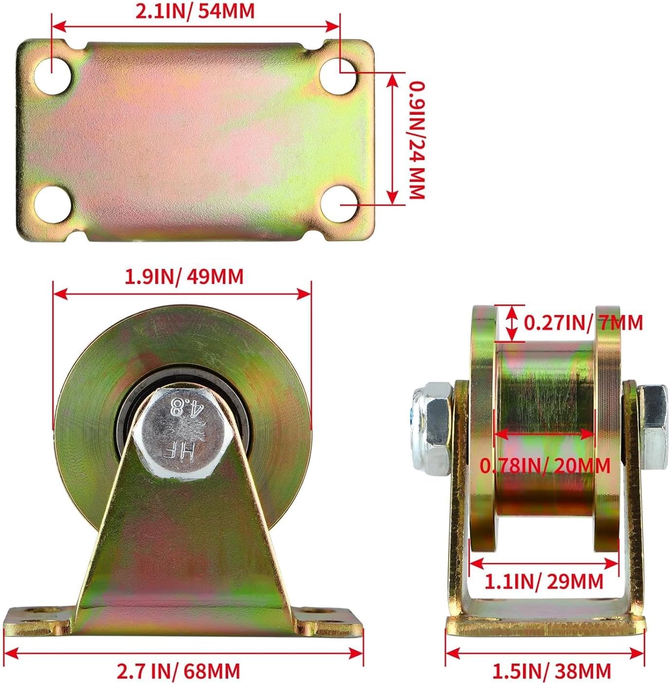 Ruedas polea ranura H 2pulg rigidez 660lb set 2