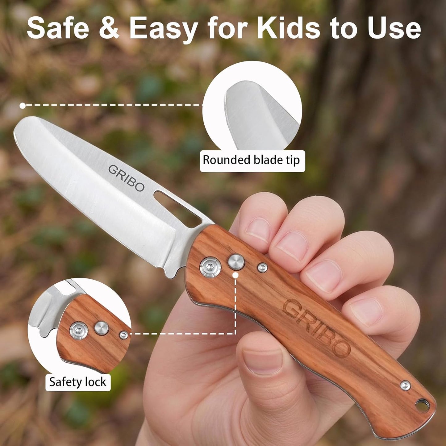 Cuchillo plegable niño olivo punta redonda camping