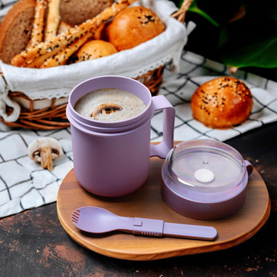 Taza sopa microondas con tapa cuchara plegable 17.63oz lila