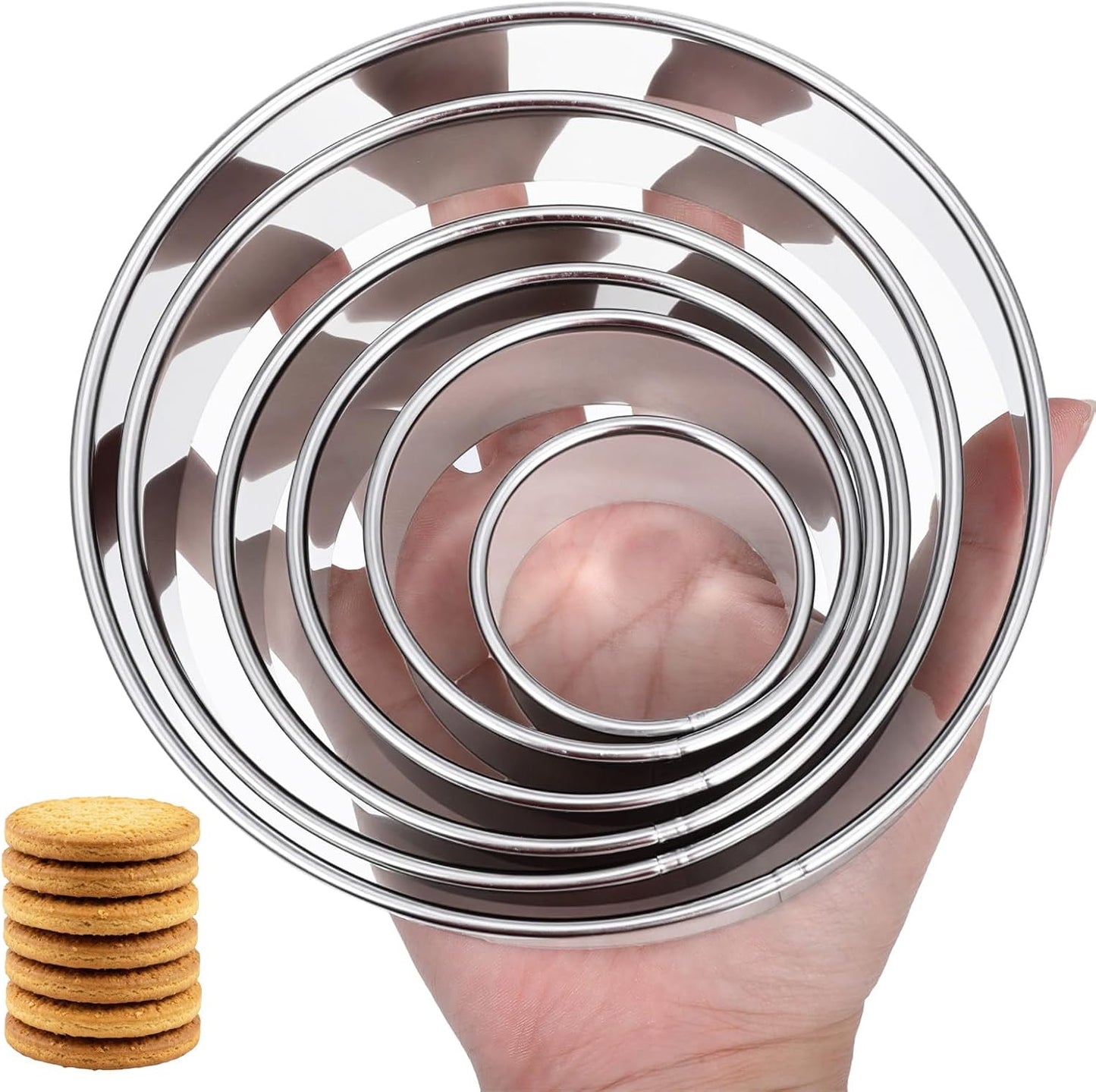 Juego de 6 cortadores de galletas circulares de acero inoxidable 2-6 pulgadas