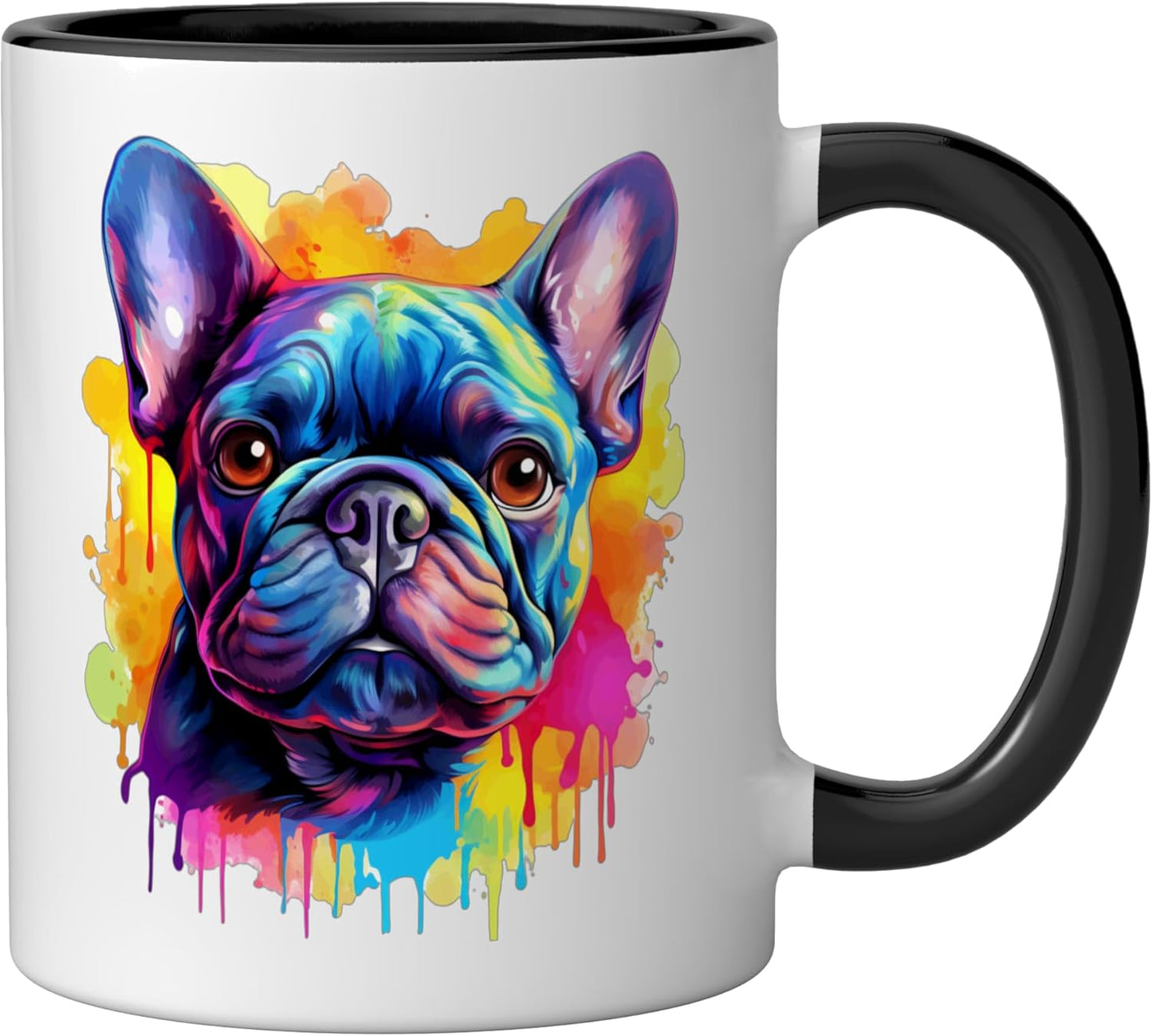 Taza cerámica arte acuarela perro bulldog francés negro/blanco