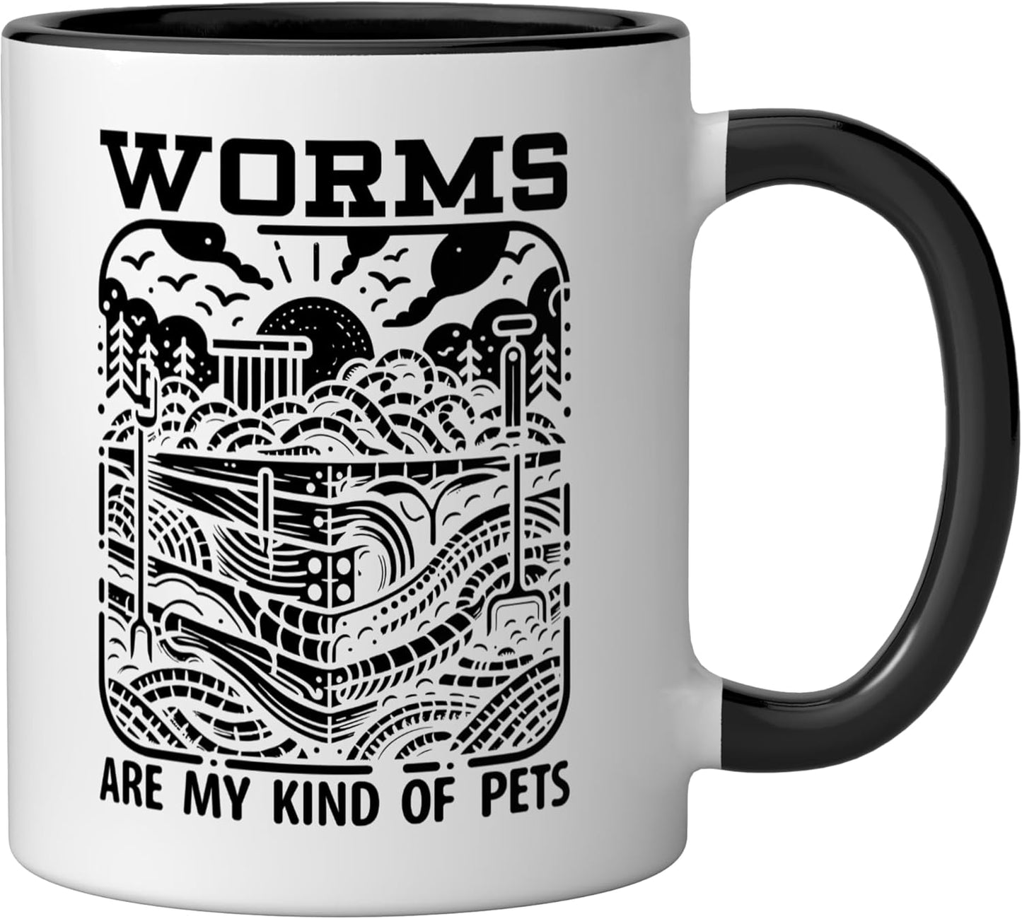 Taza Cerámica para Agricultura de Lombrices Negro/Blanco