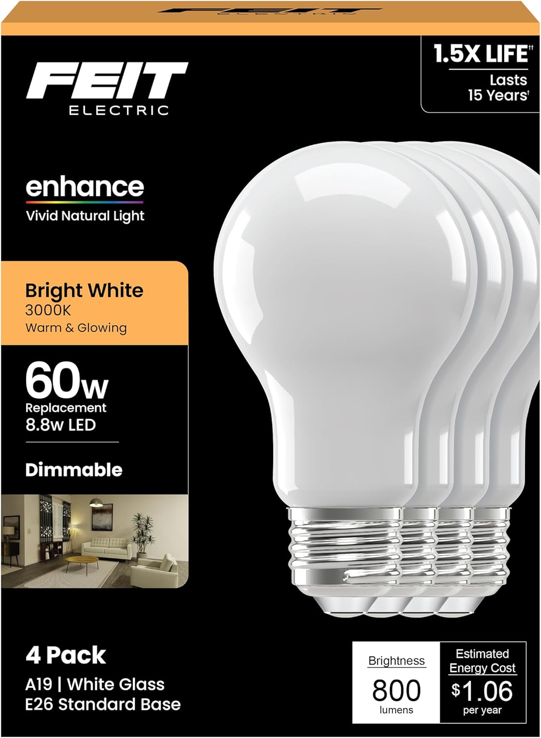 Bombilla LED A19 8.8W blanco 3000K regulable CRI 90