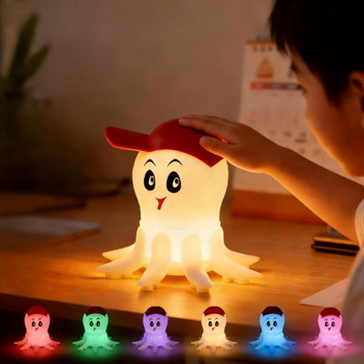 Luz Nocturna Recargable Pulpo Silicona 7 Colores Cálida