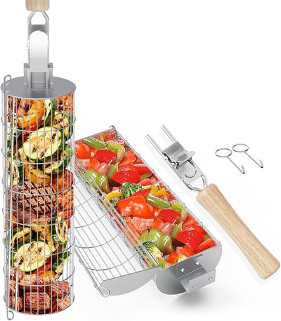 2 Cestas Parrilla con Ruedas Acero Inox 304 para Asar