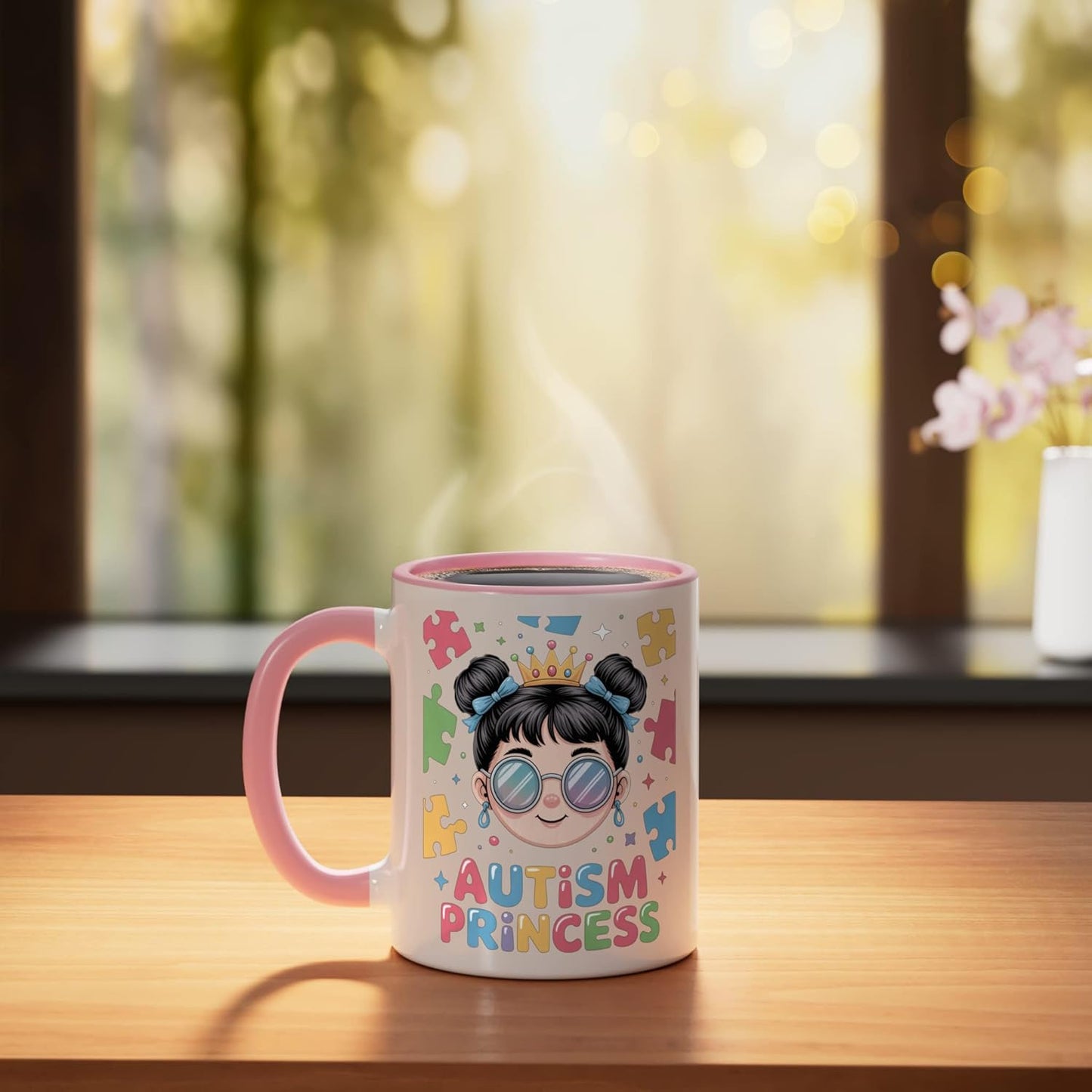 Taza Cerámica Princesa Autismo Con Corona Rosa/Blanca