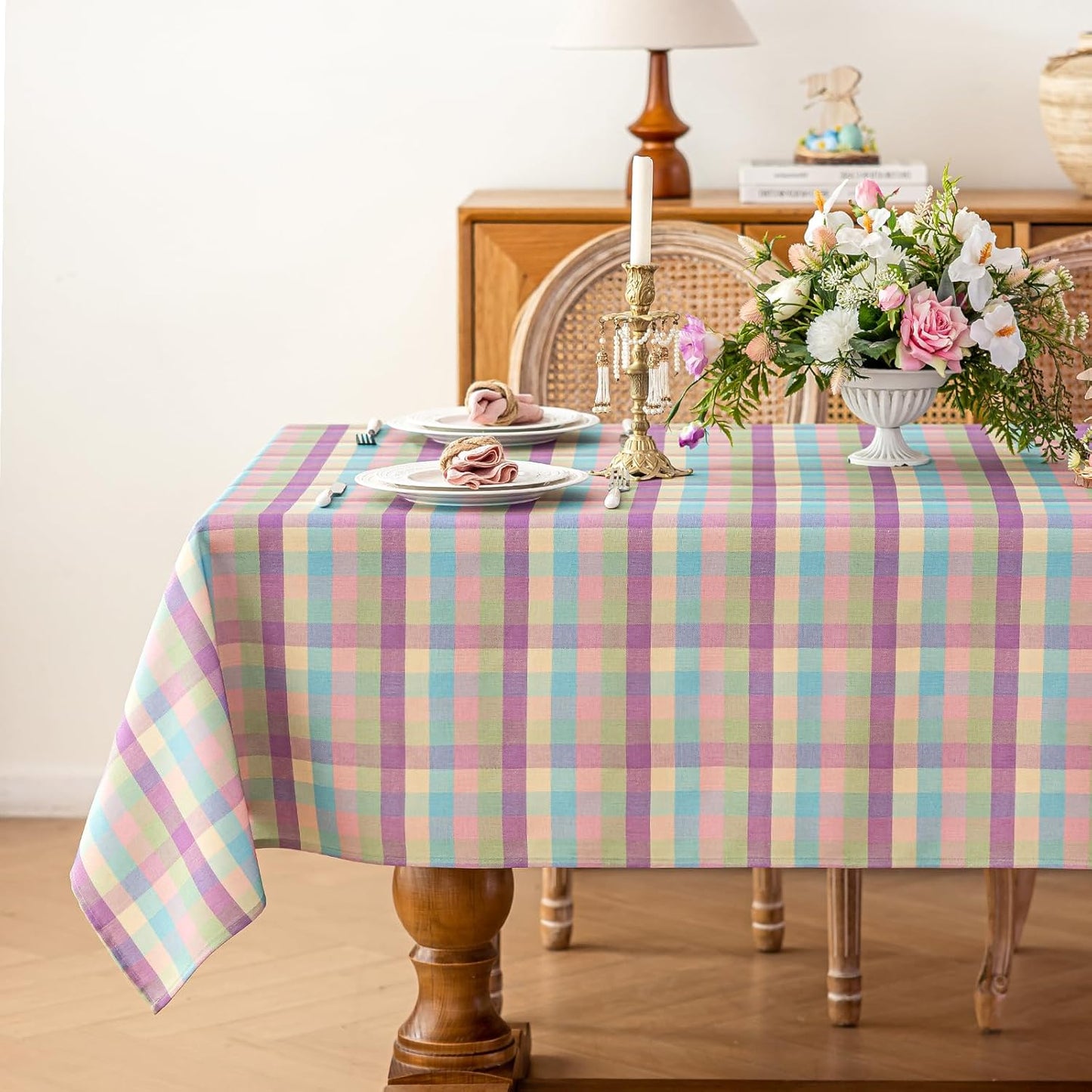 Mantel rectangular de pascua a cuadros de búfalo 52 x 70 pulgadas