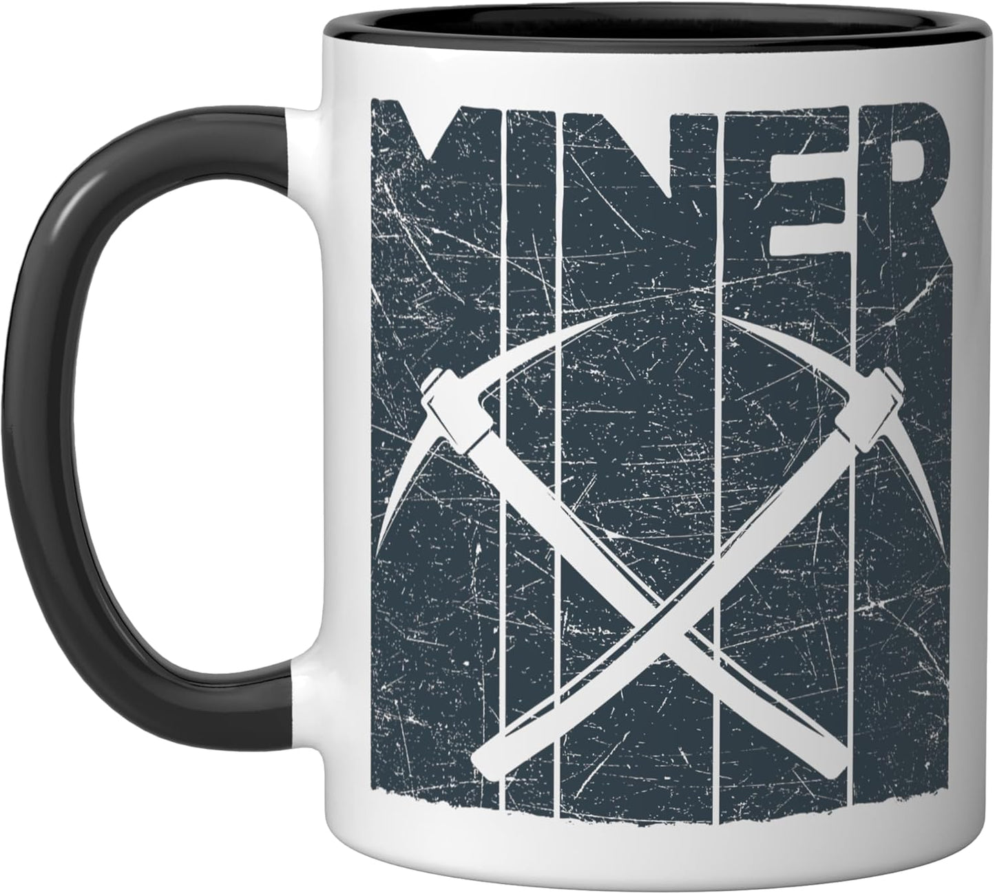 Taza de cerámica coal miner estilo vintage negro y blanco