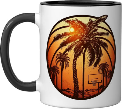 Taza de cerámica basketball sunset con palmeras y canasta blanca/negra