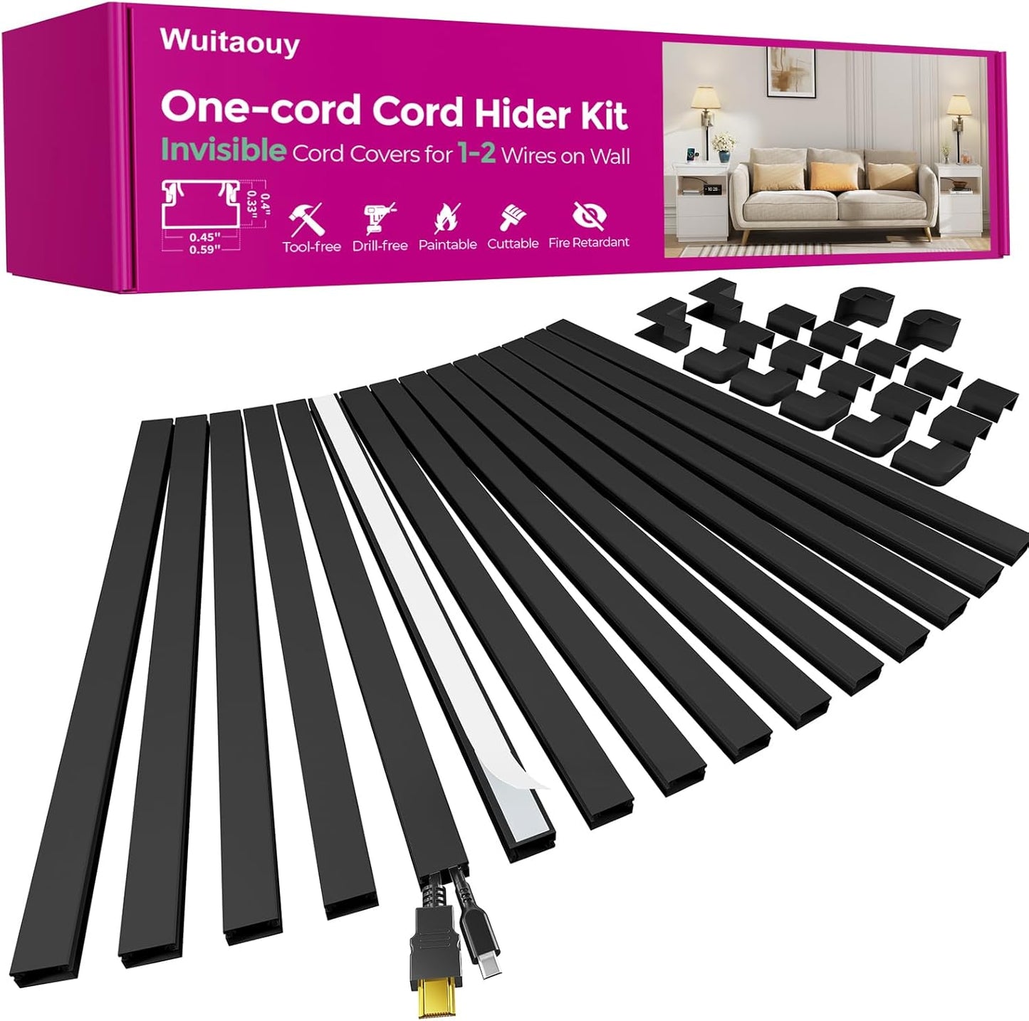 Ocultador cables 212.6pulg para 1-2 cables pared