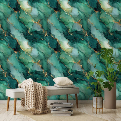 Papel tapiz autoadhesivo grano mármol verde 17.7x118pulg
