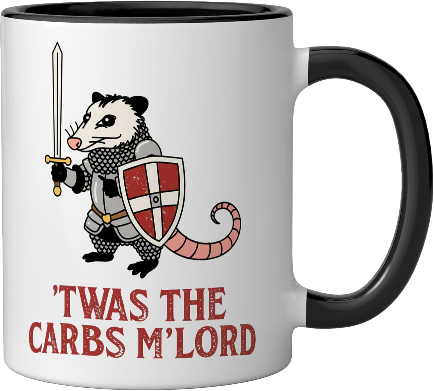 Taza Cerámica Twas The Carbs M'lord Opossum Negro/Blanco