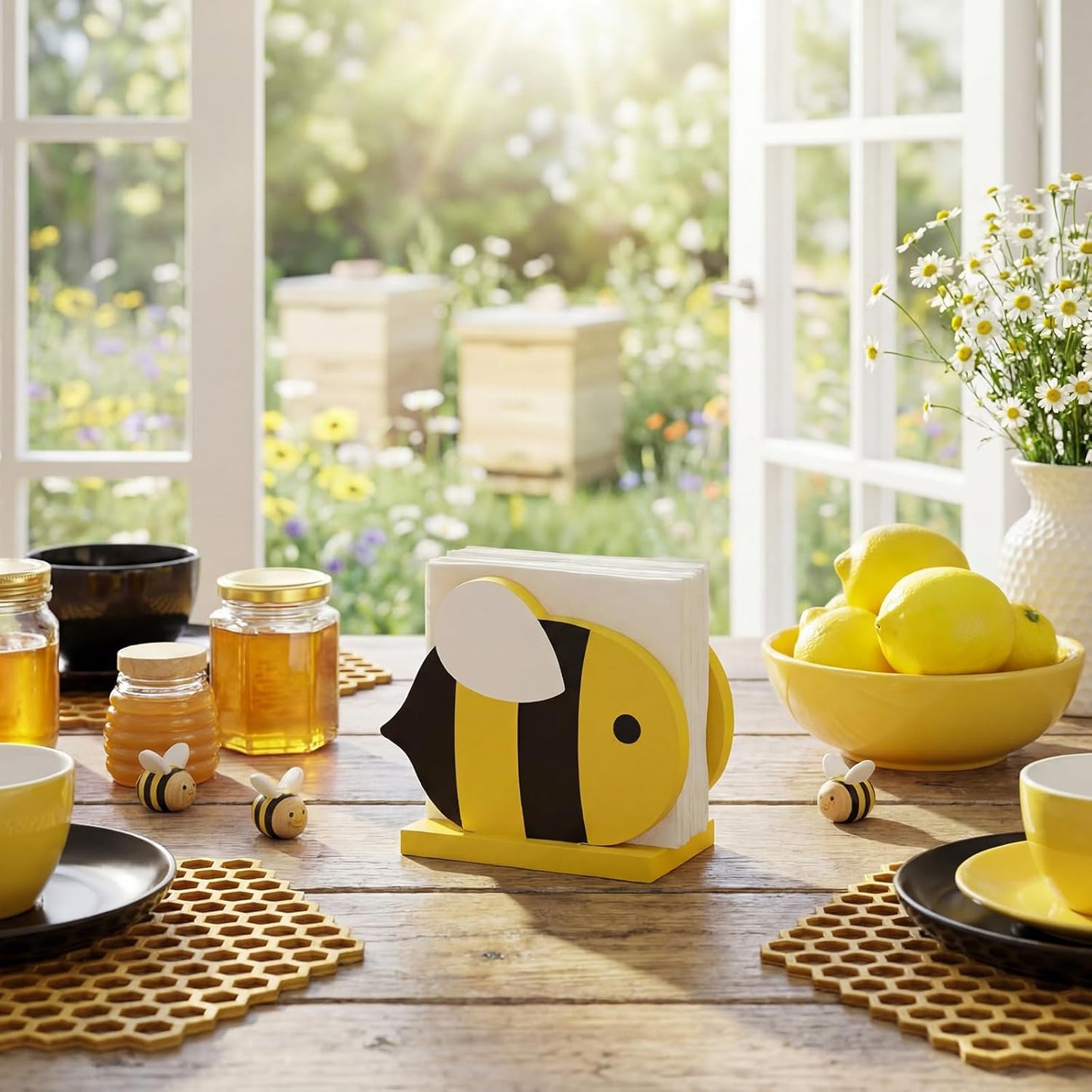 Servilletero en forma de abeja de madera para mesa de comedor