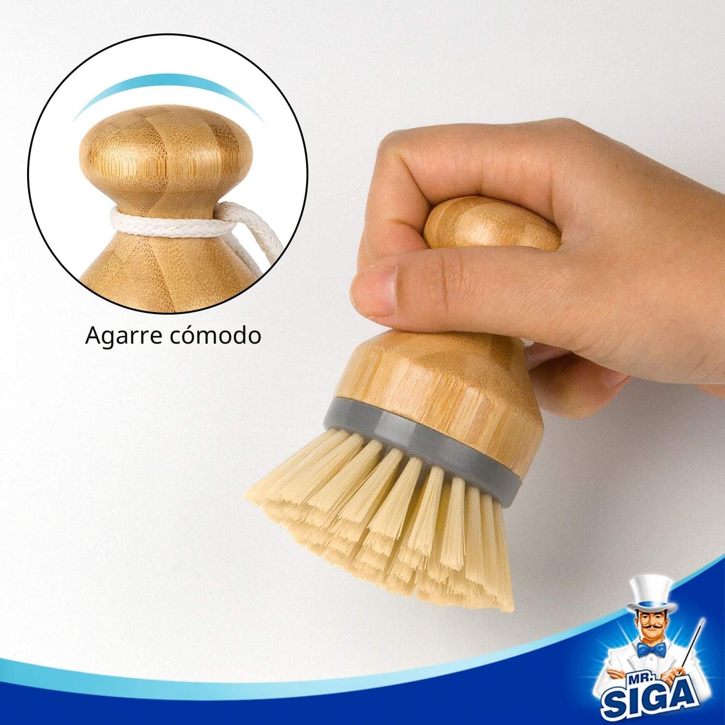 Cepillo palma bambú para platos fregadero set 2