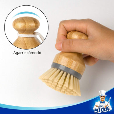Cepillo palma bambú para platos fregadero set 2