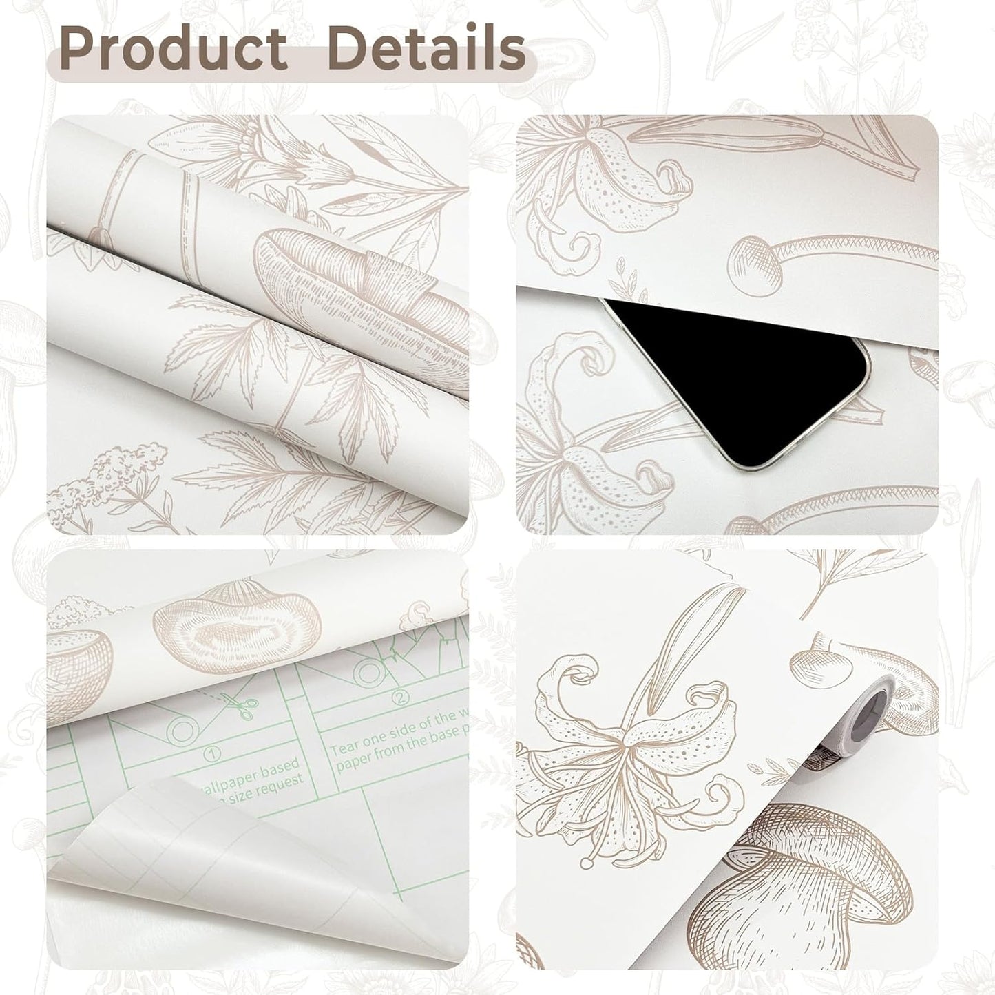 Papel tapiz hongos autoadhesivo beige decorativo para baños