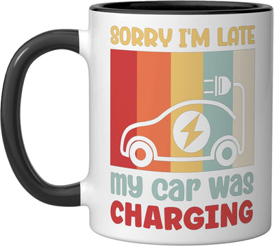 Taza de cerámica para entusiasta de coches eléctricos E-Car negra/blanca
