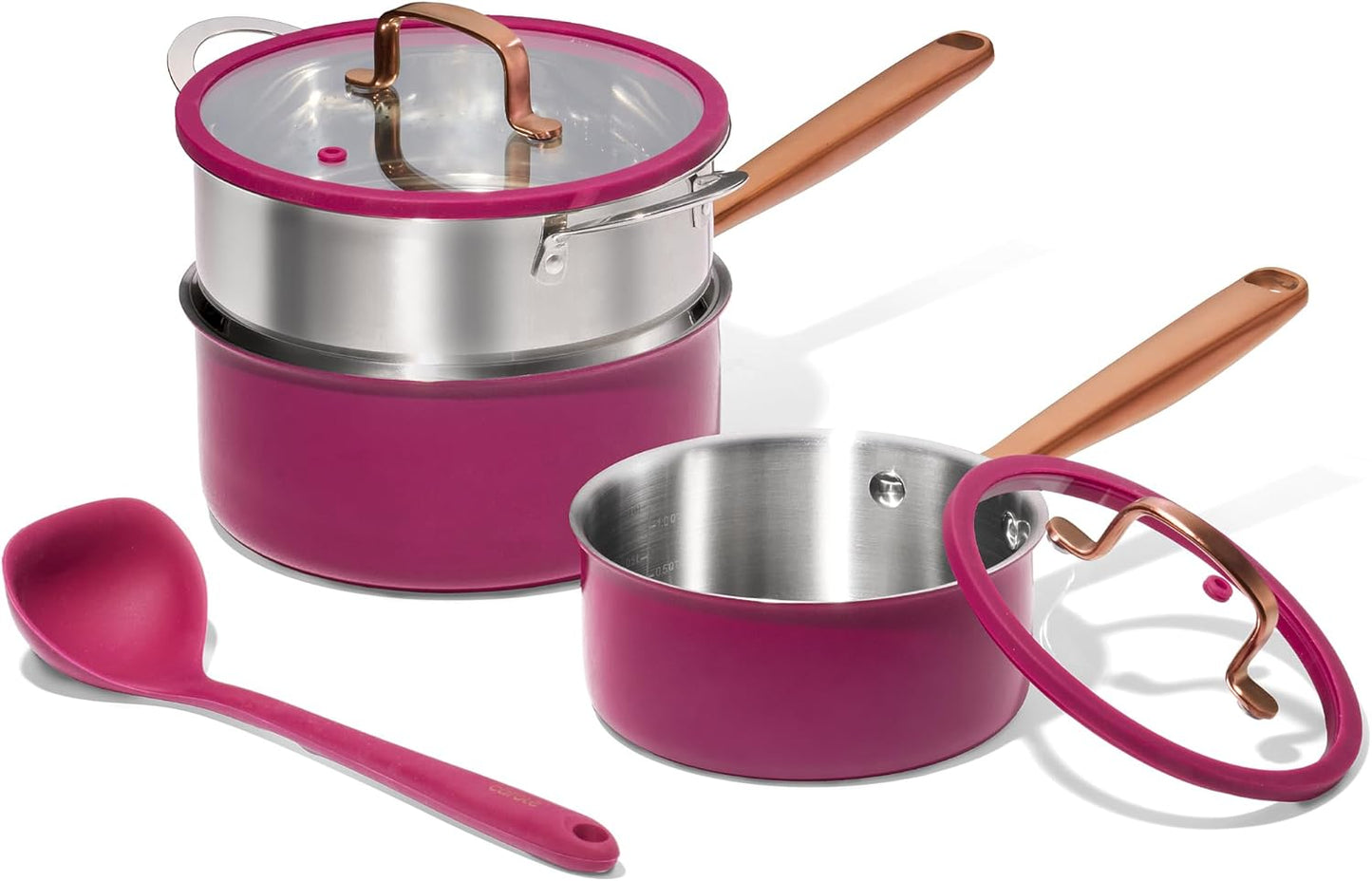 Set Ollas Acero Inox 1.5-3qt Con Vapor y Cucharón