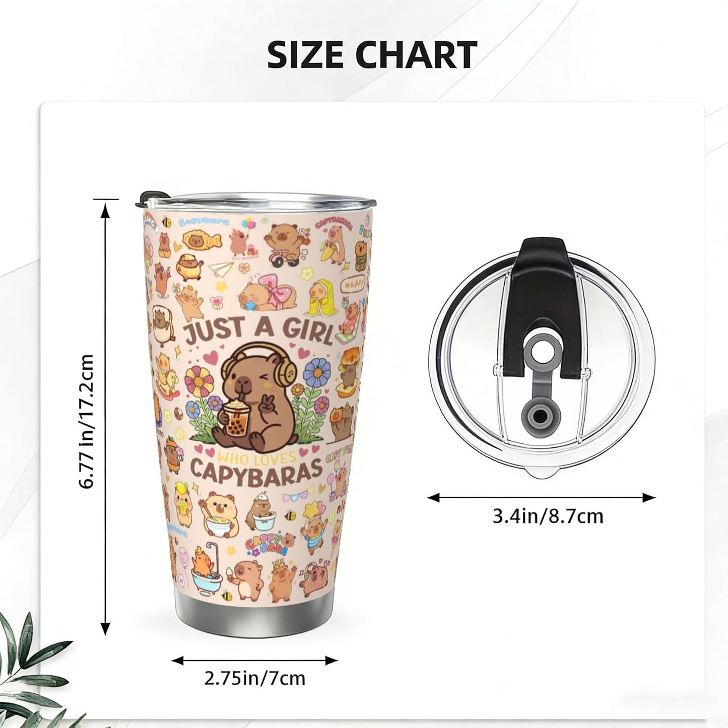 Vaso Capybara para niñas y mujeres de acero inoxidable