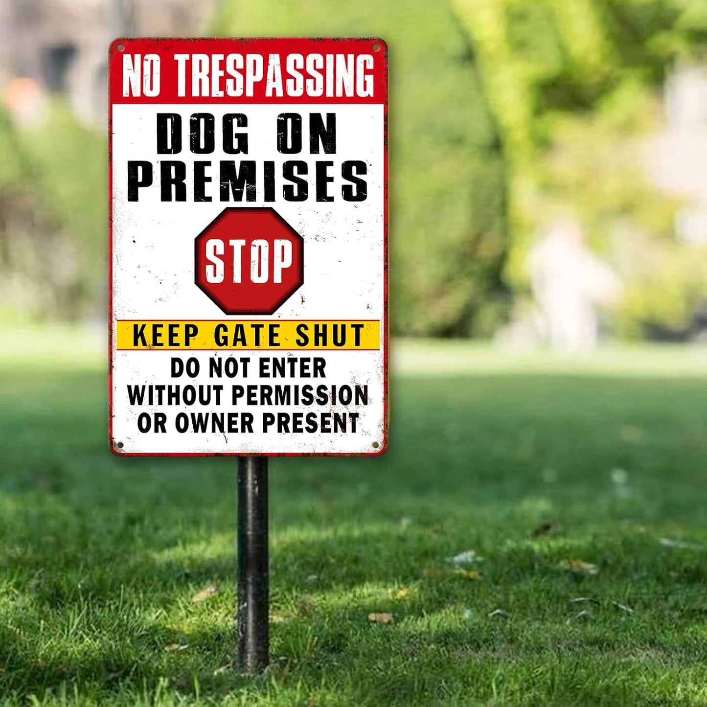 Letrero metal Beware Dog 12x8pulg