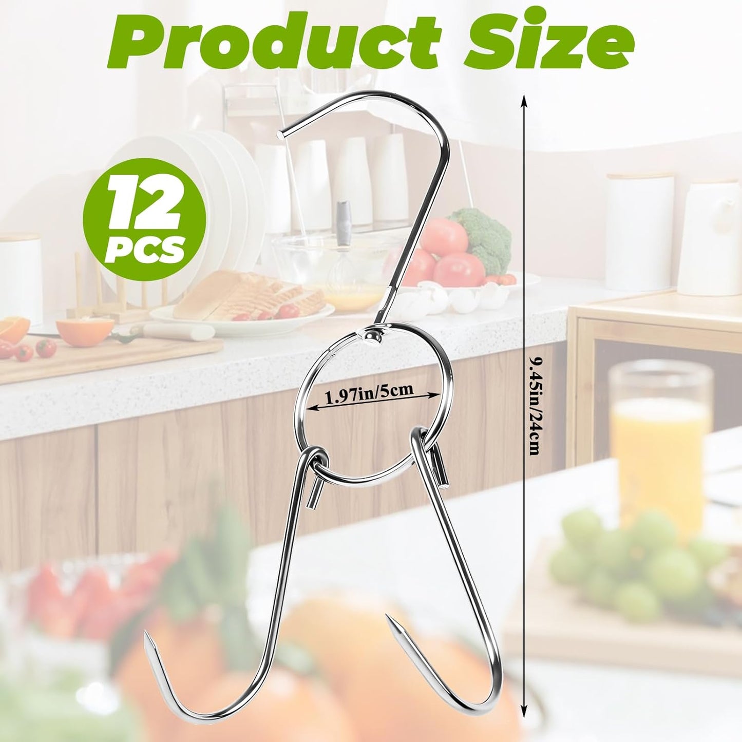 12 Ganchos dobles acero inox 9.4pulg para ahumar carne