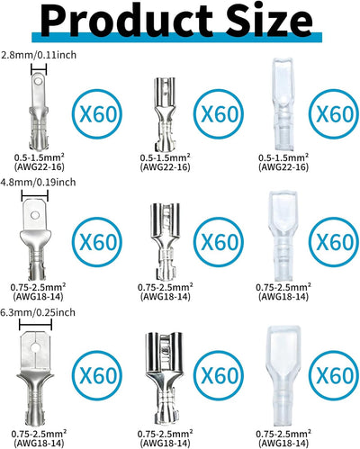 Kit conectores macho hembra 0.110-0.248pulg con manga aislante
