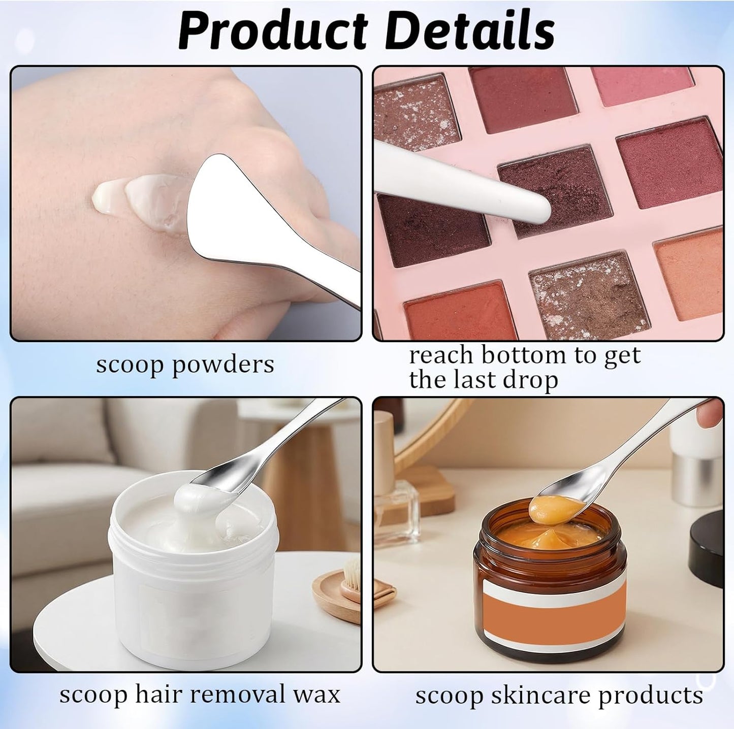 5 Espátulas Cosméticas Metal para Maquillaje y Cuidado de la Piel