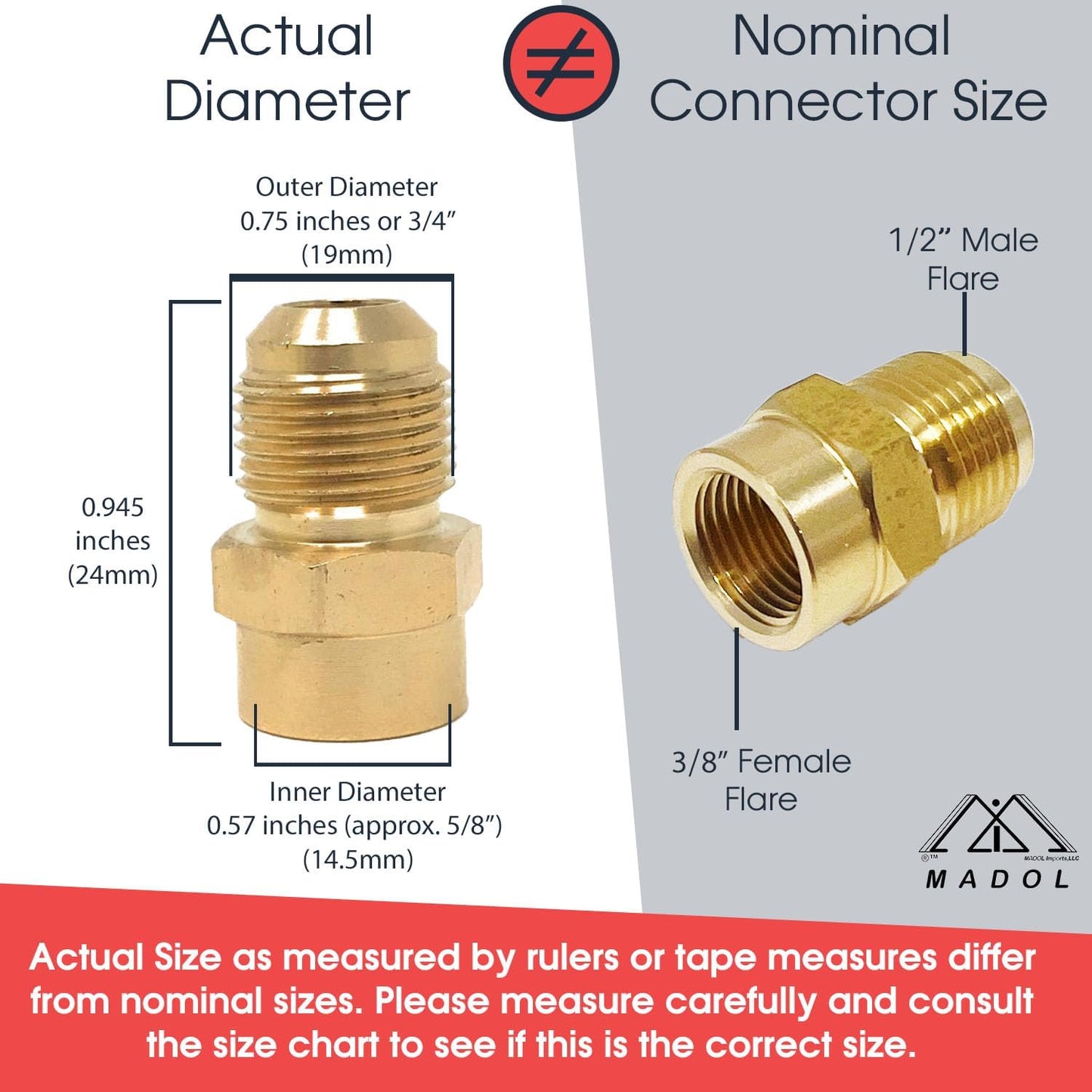 Adaptador manguera gas 1/2 pulgada macho x 3/8 hembra