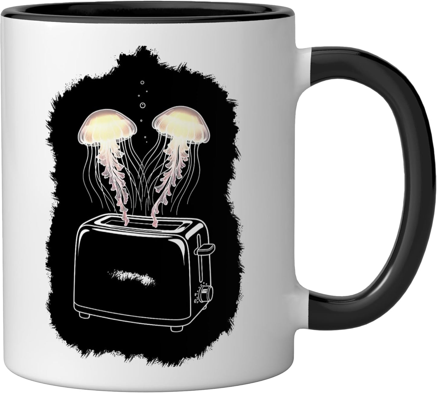 Taza cerámica Jellyfish saliendo del tostador negro/blanco