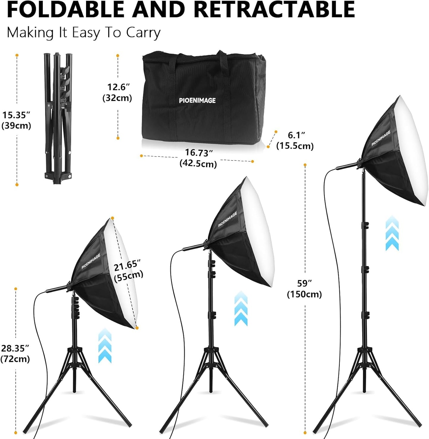 Kit Softbox 21.6x21.6pulg trípode luz LED 85W control remoto