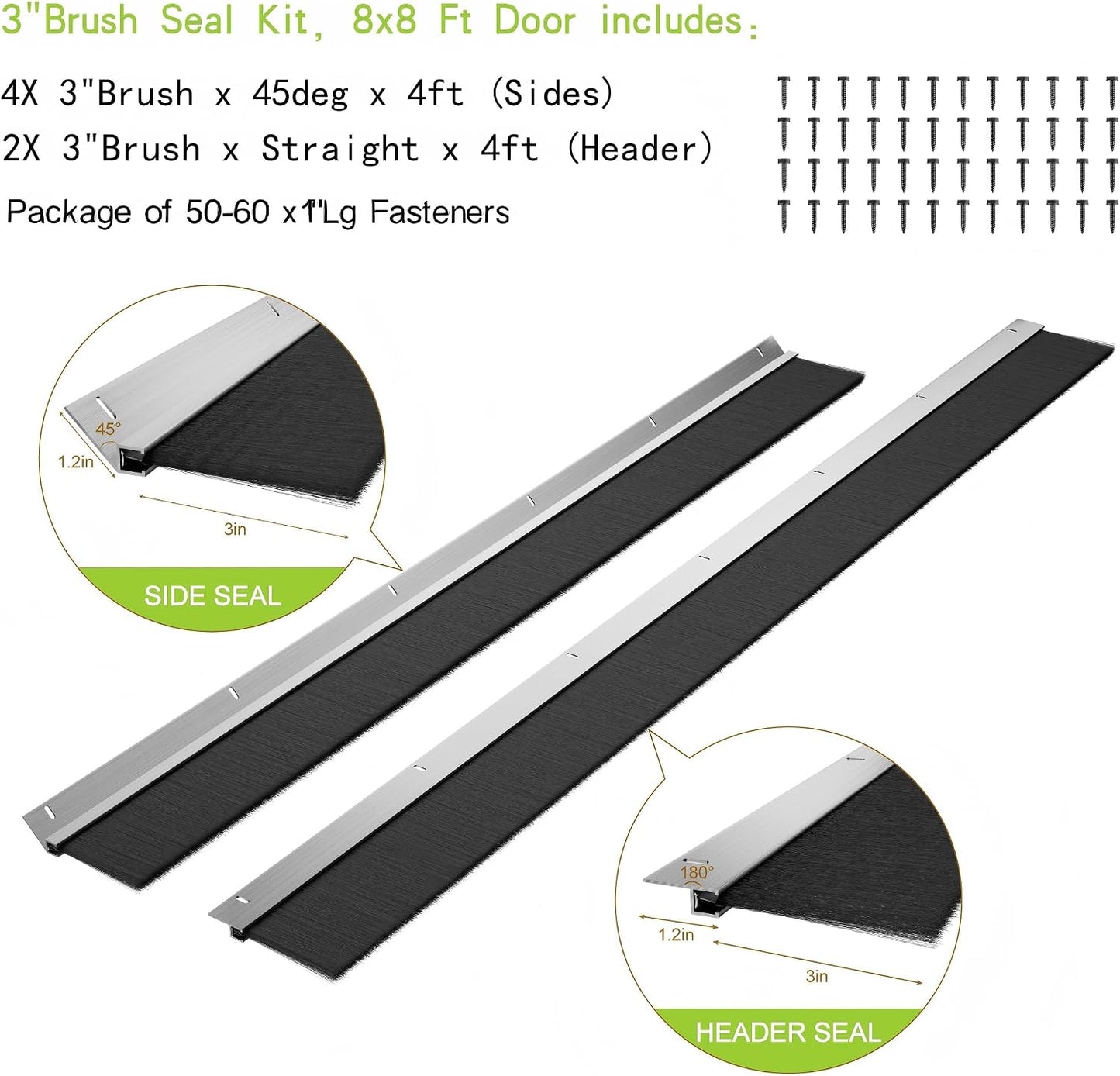 Kit sello puerta garaje 8x8pies burlete aluminio cepillo nailon