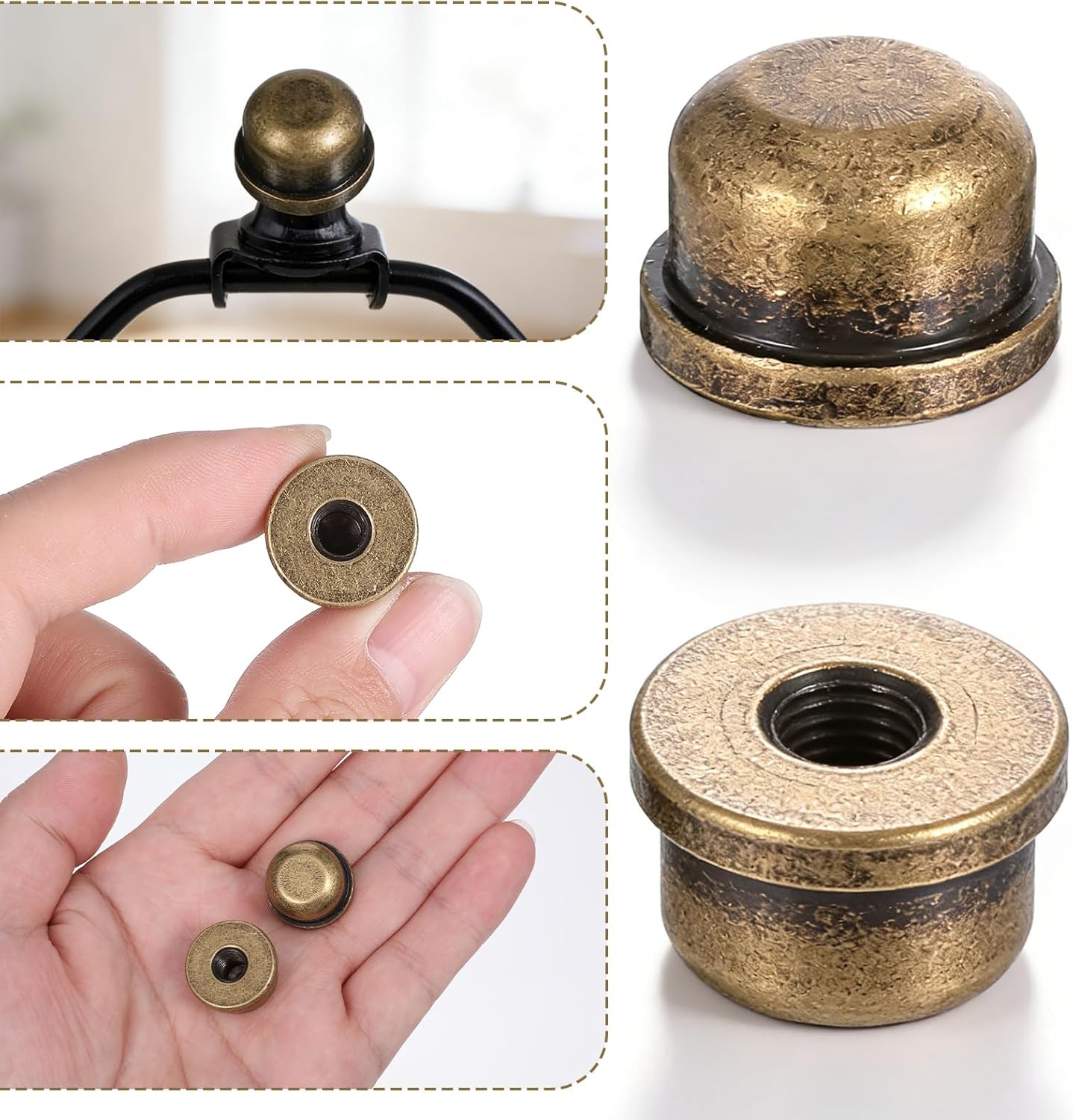 2 Remates Lámpara Bronce 1/2pulg Roscada Tapa Arpa Soporte Sombra