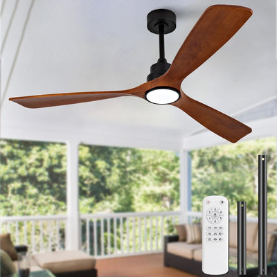 Ventilador techo 60pulg madera 3 aspas luz LED control remoto