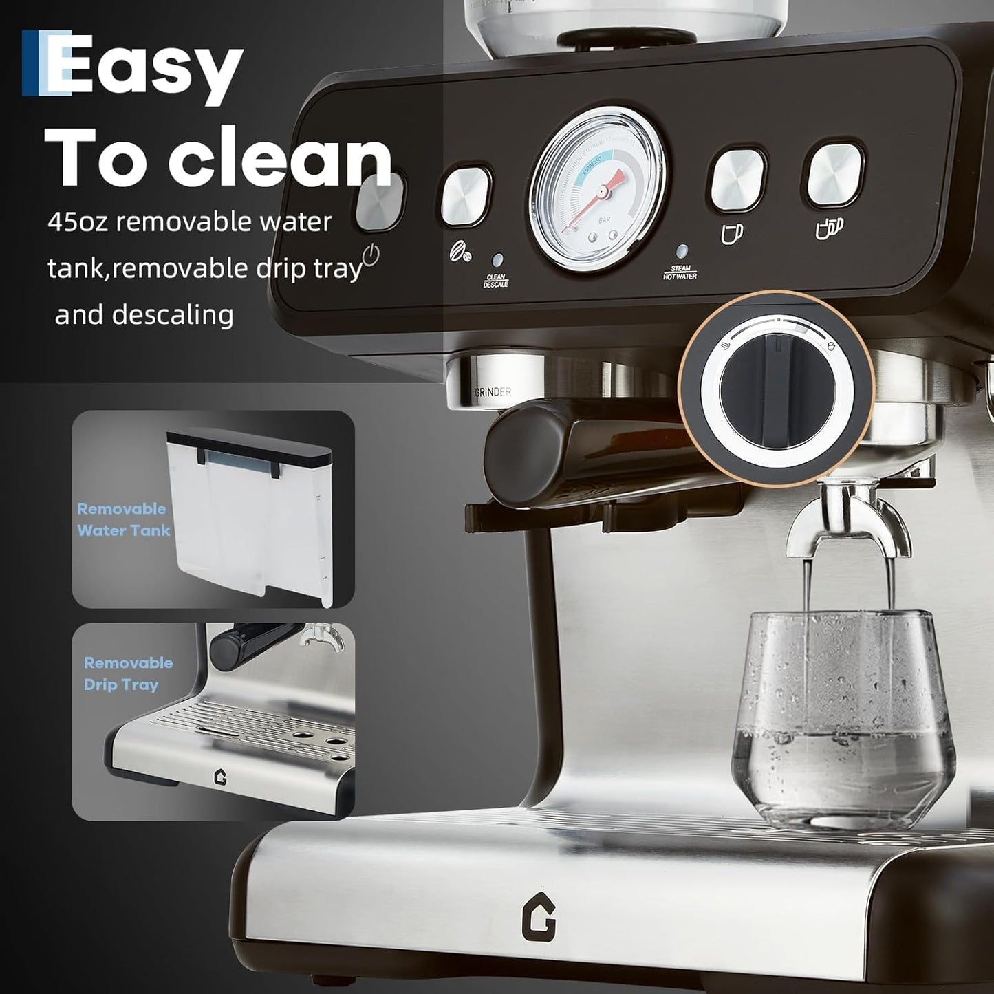 Máquina de café de acero inoxidable con molinillo integrado 20 bares
