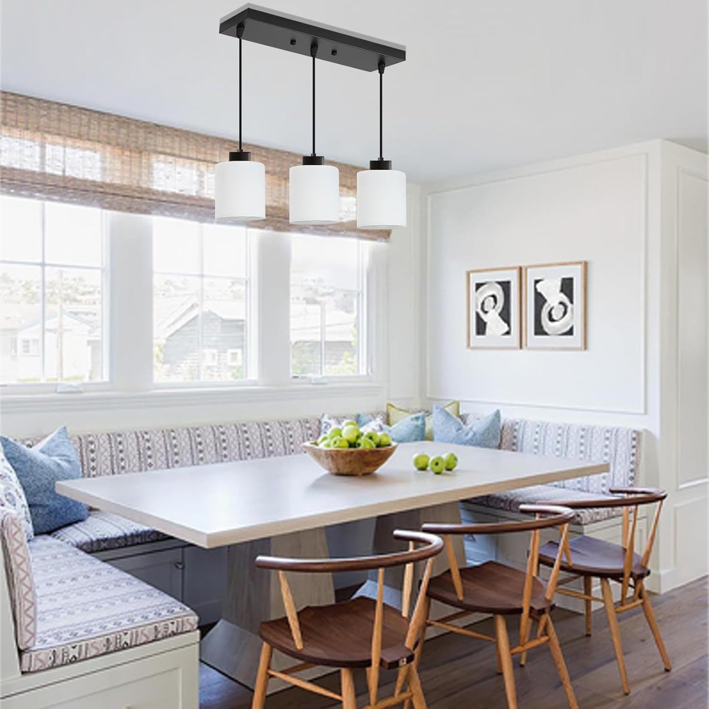 Lámpara colgante 3 luces vidrio blanco luz ajustable E26