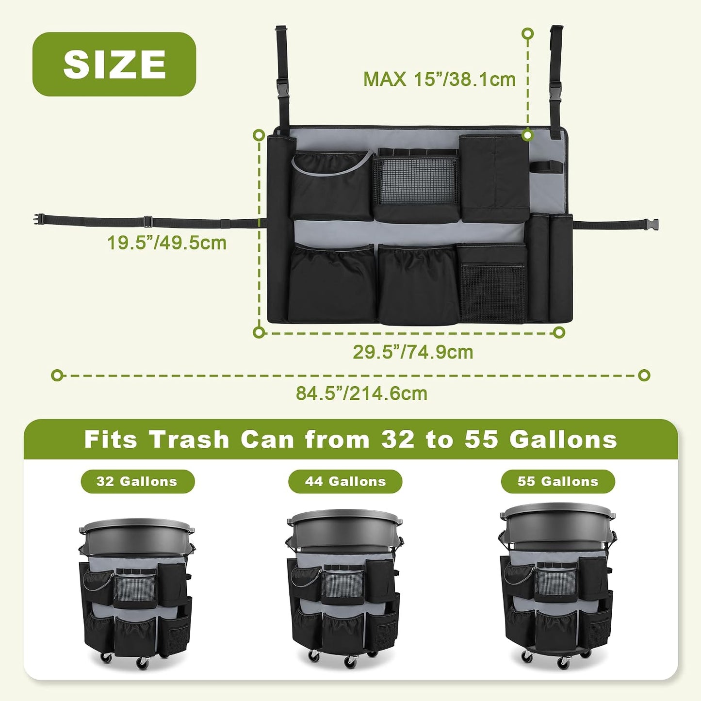 Bolsa basura 32-55gal con delantal herramientas limpieza negro
