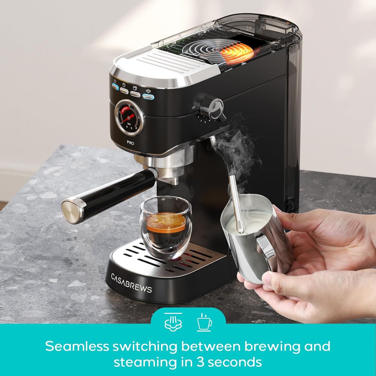 Máquina Espresso 20 Bar Acero Inox Compacta Capuchino