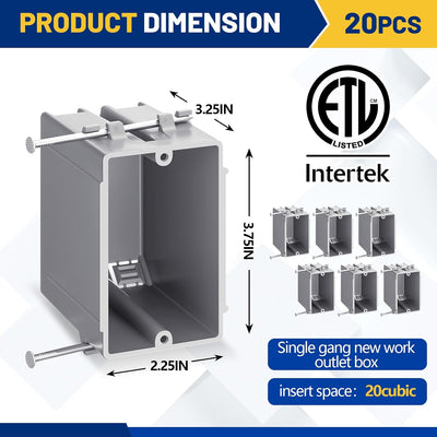 Caja salida eléctrica PVC gris 20 pulg cubicas ETL