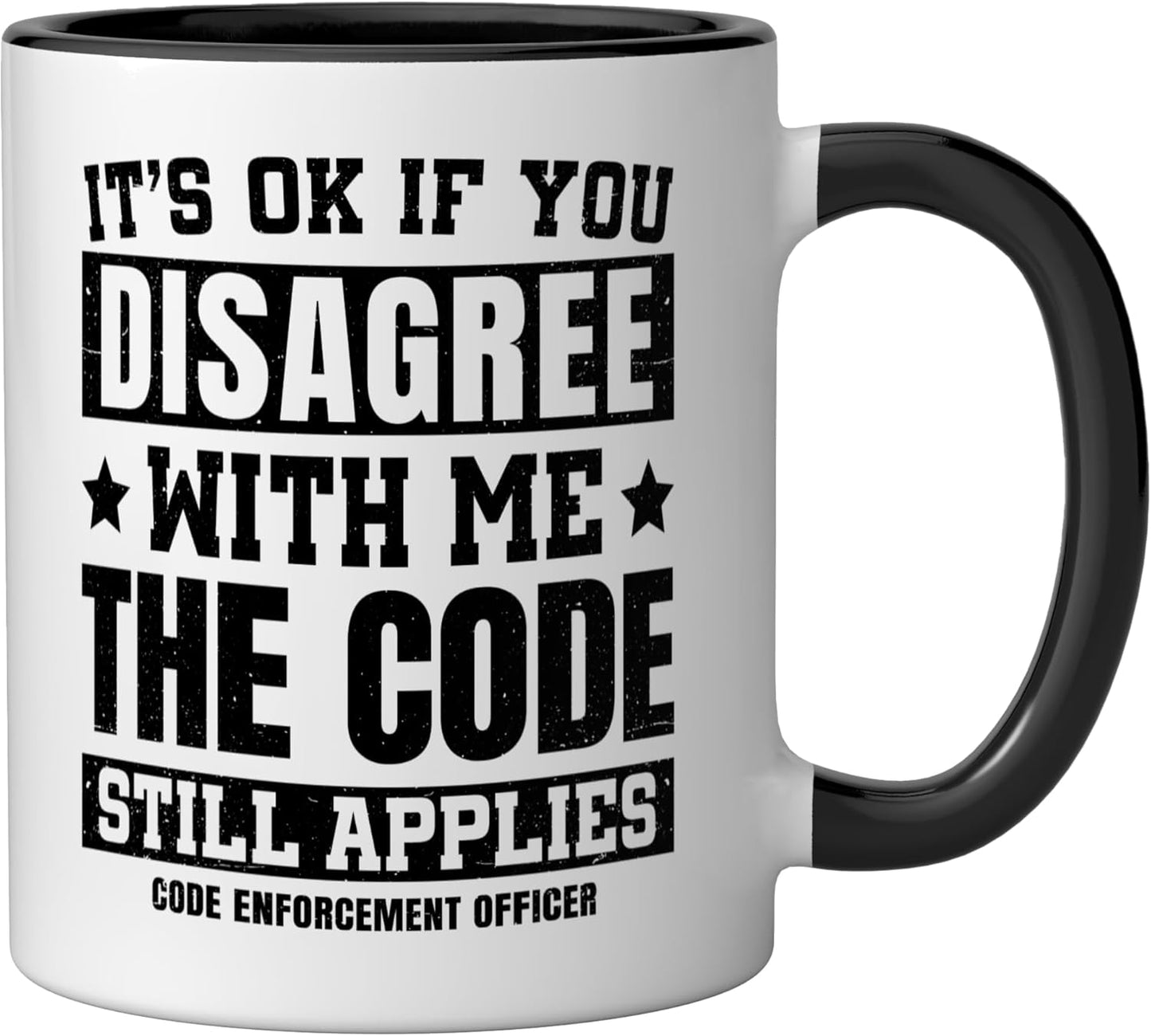 Taza cerámica para oficial de cumplimiento de código negro/blanco