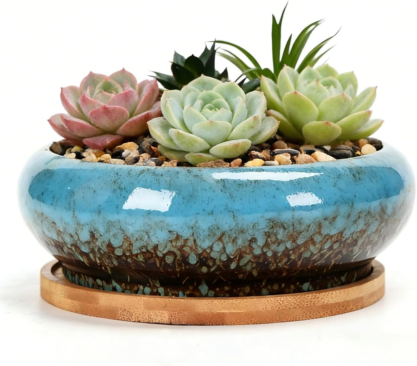Macetas cerámica azul para suculentas y cactus decoración hogar