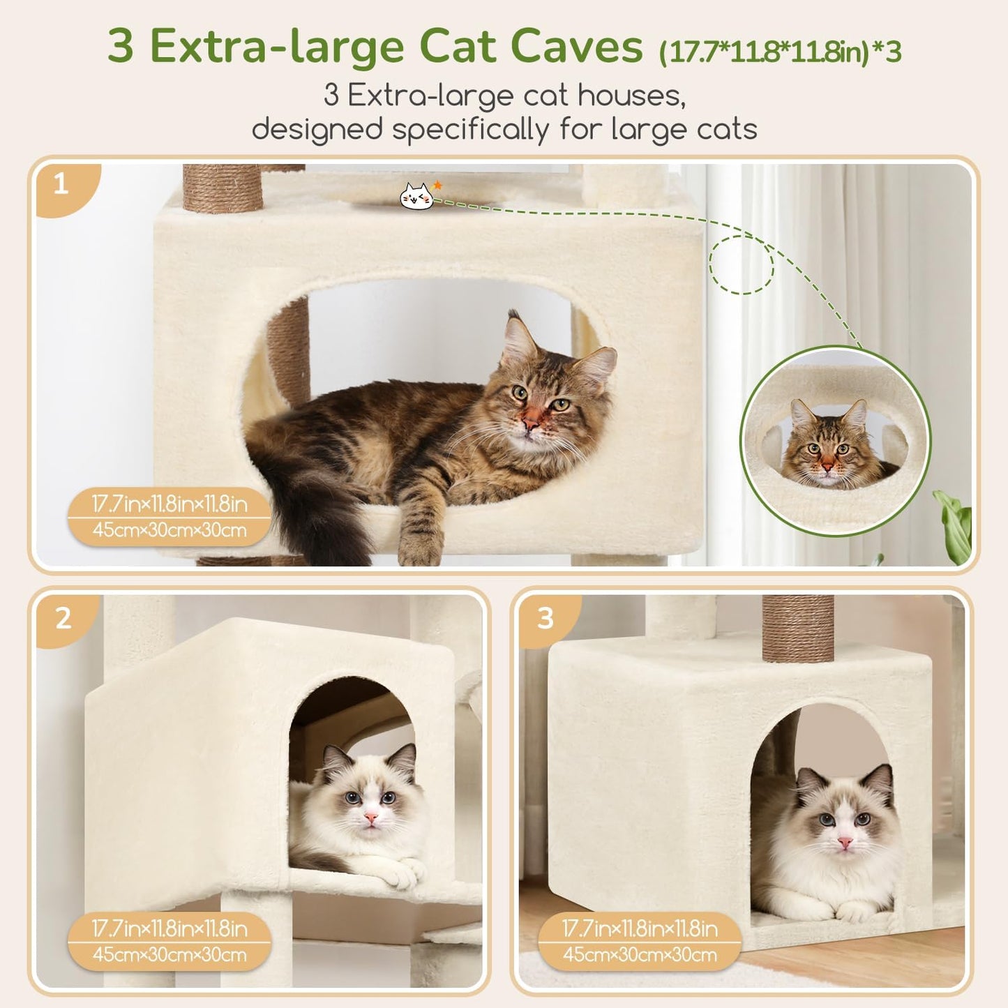 Torre árbol gato 80pulg 3 condominios resistente