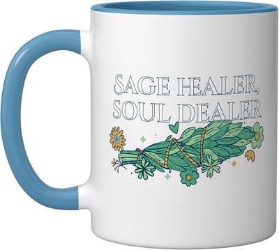 Varillas de incensario para sanación Sage Healer Soul Dealer en taza cerámica azul/blanco