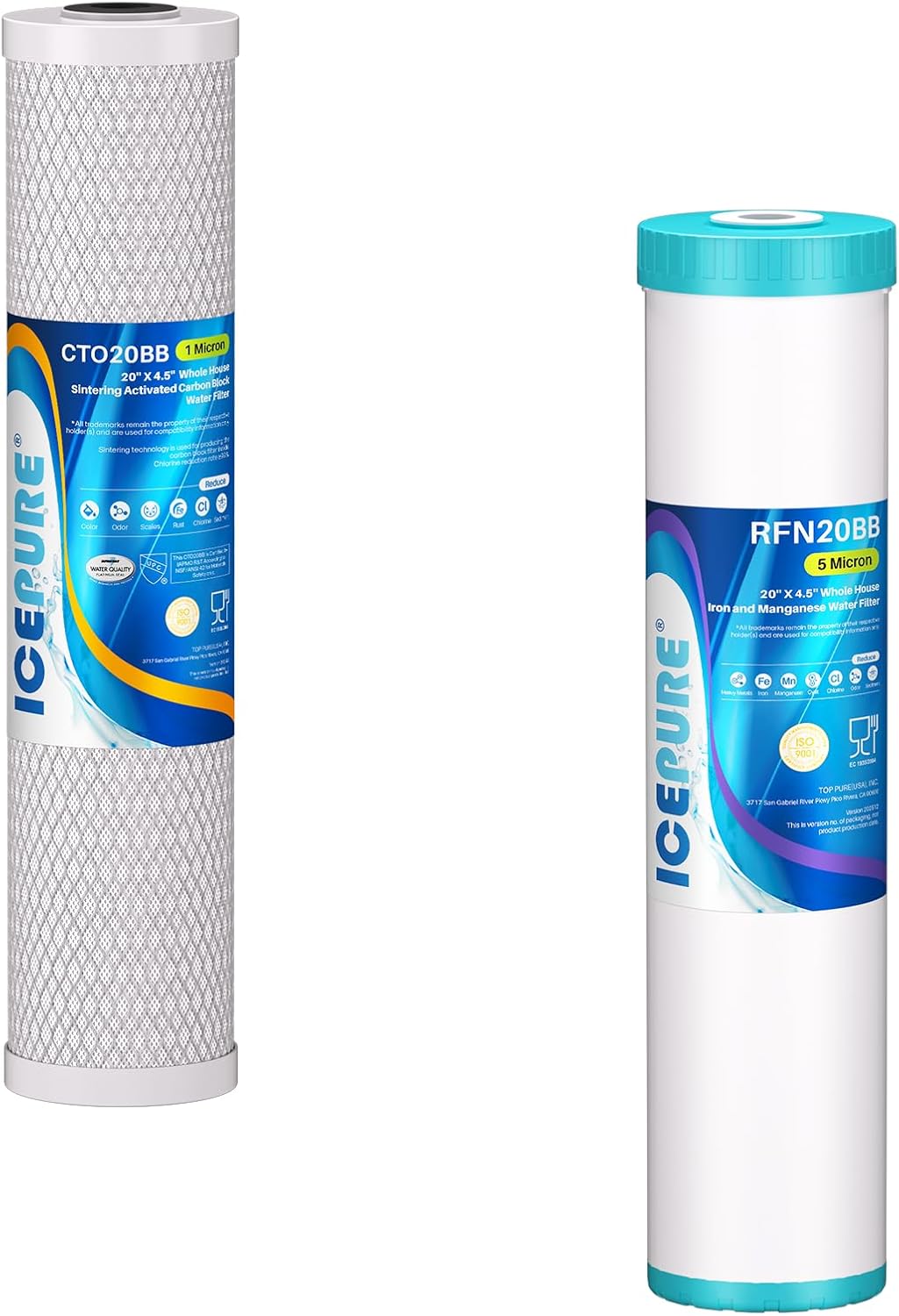 Filtro agua casa 20x4.5 compuesto hierro manganeso carbón activado