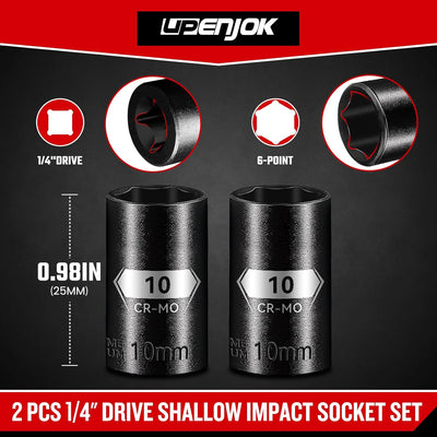 Pack 2 Dados Impacto 1/4pulg Acero CR-MO Fosfato Negro