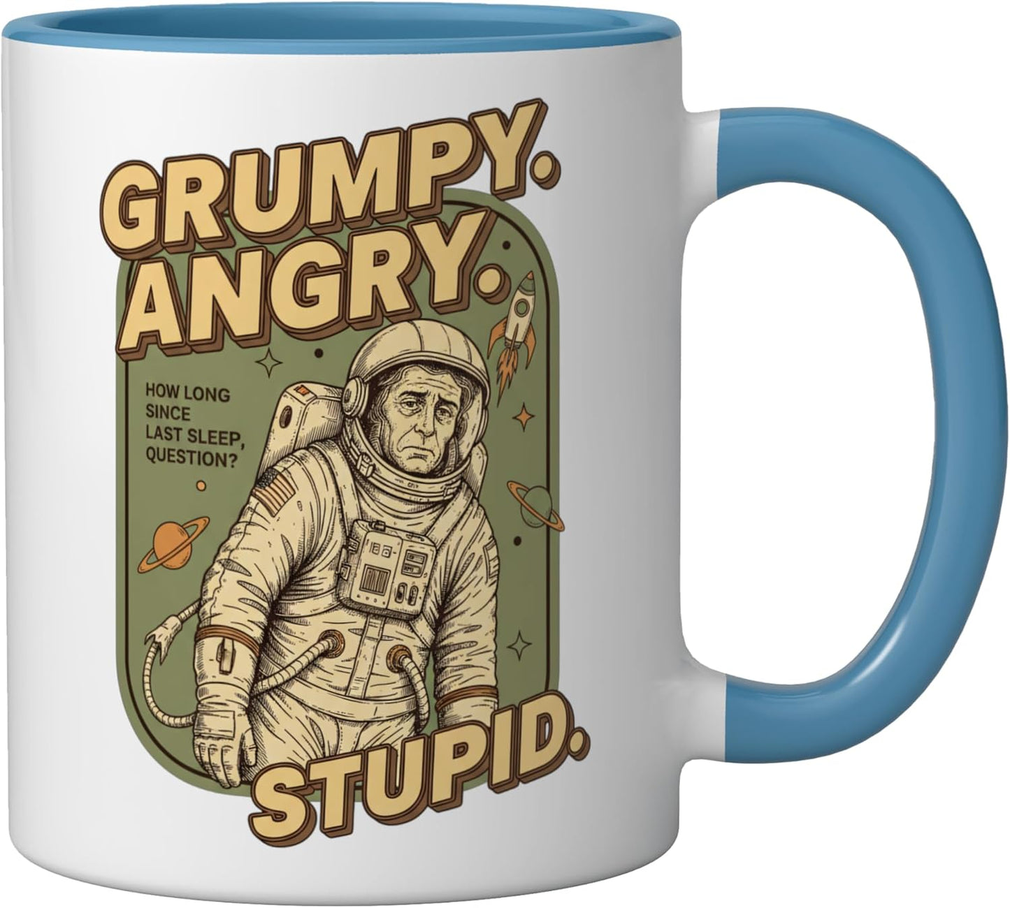 Taza Cerámica Espacio Humor Grumpy Azul/Blanco
