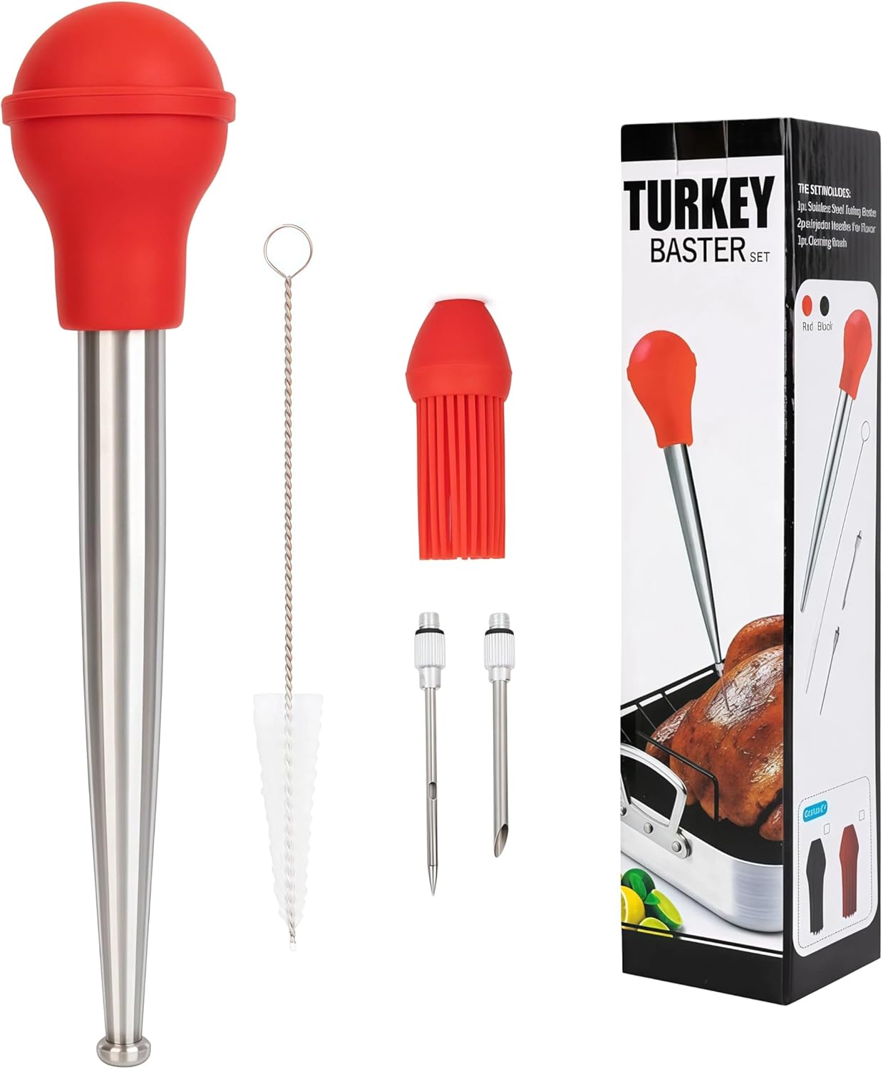 Baster grande para pavos con cepillo de silicona y jeringa de acero inoxidable