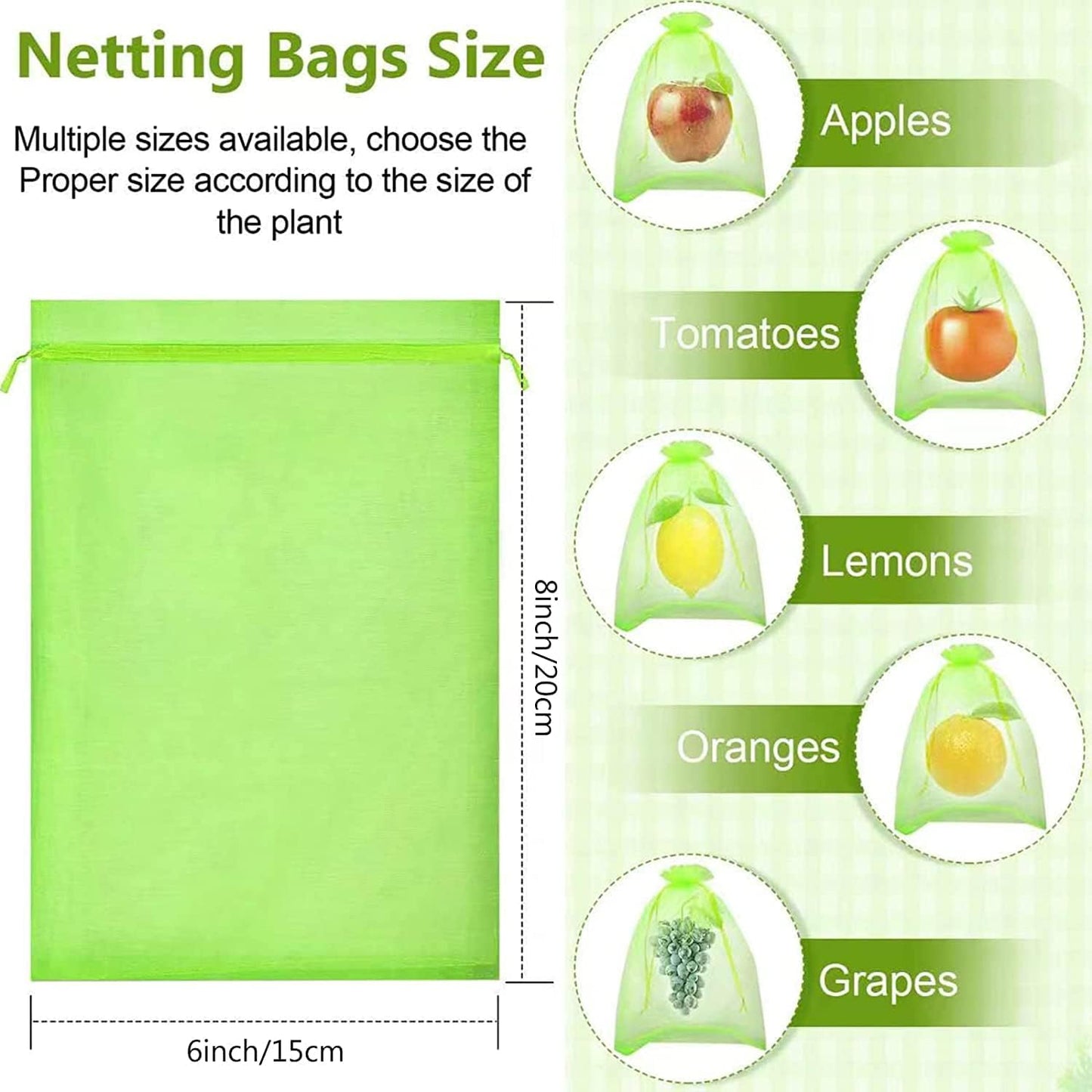 Bolsas malla verde para frutas 6x8pulg 100uds