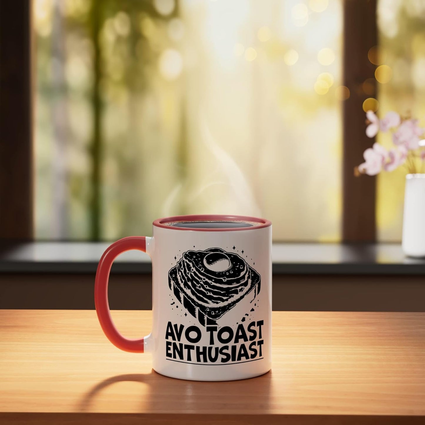 Taza Cerámica Vegana para Avo Toast y Guacamole Roja/Blanca