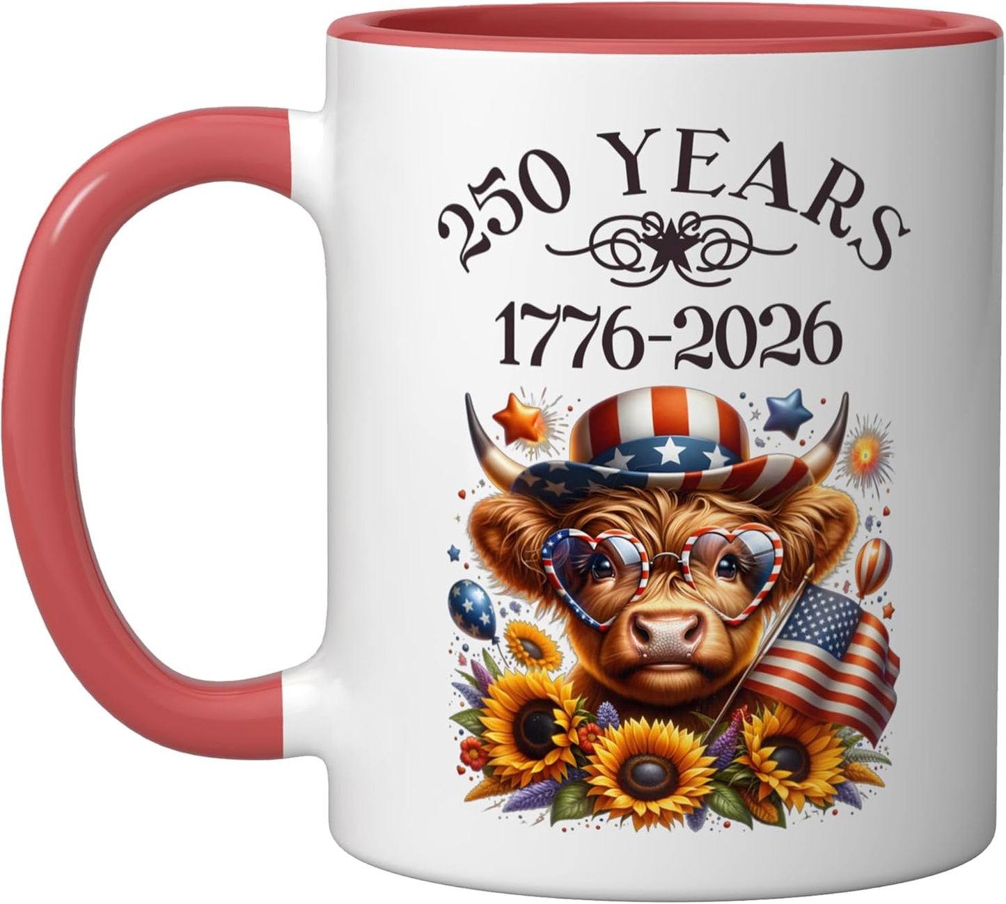 Taza Cerámica Patriótica Highland Cow Rojo/Blanco