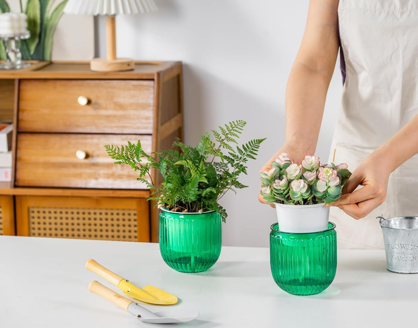 Macetas riego automático interior set 2 4.3pulg flores cactus